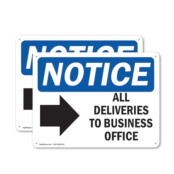 Signmission All Deliveries To Business Office, 14 in W x Rectangle, Plastic OS-2PACK-NS-P-1014-L-10095 - main